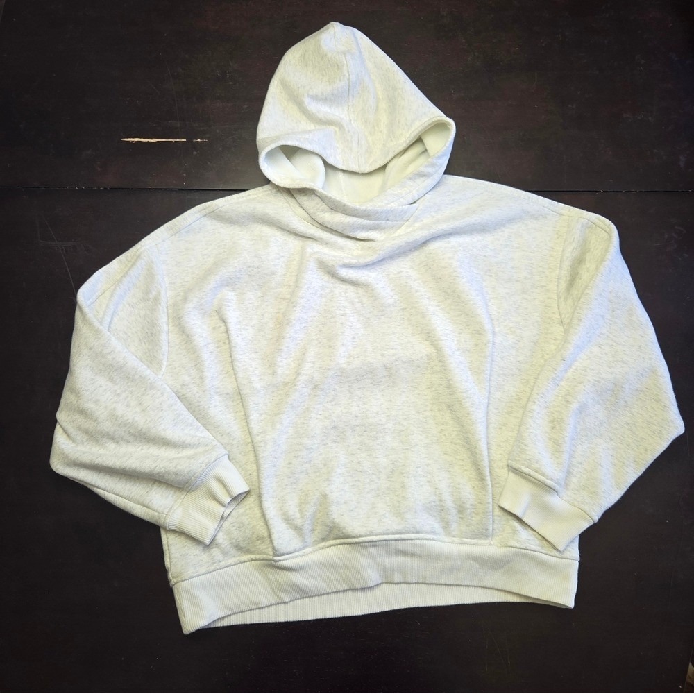 Athleta Womens Oversized Hoodie Sweatshirt Light Grey Heather Fleece Large